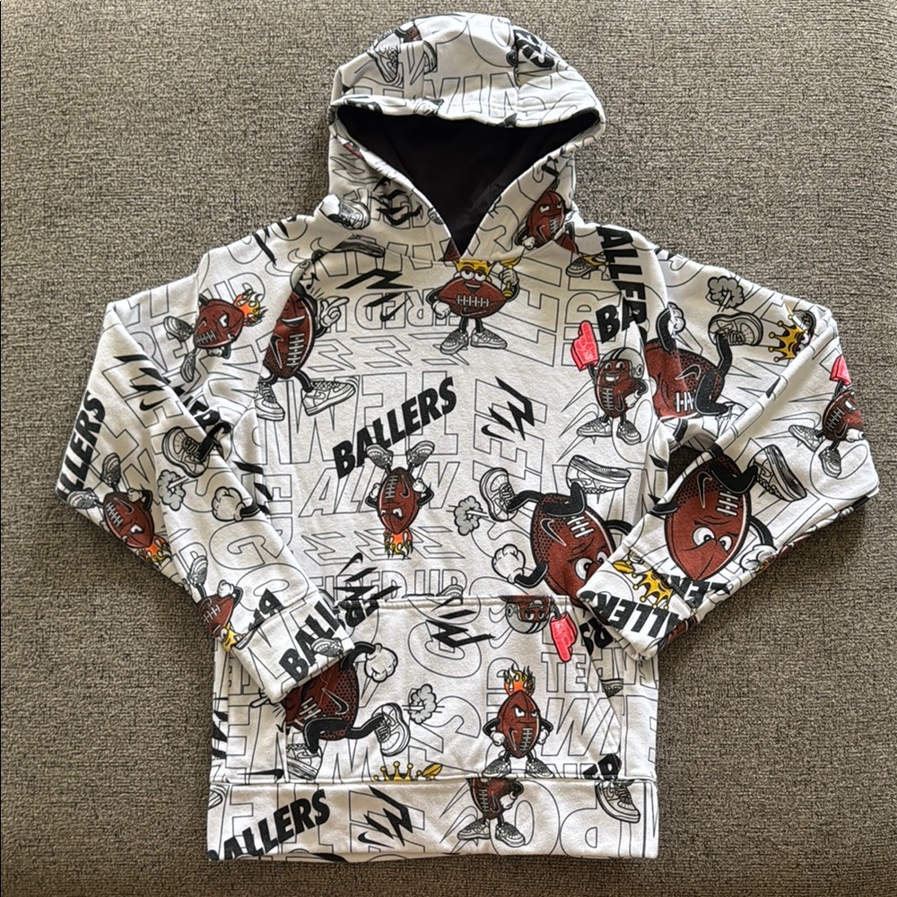 Nike White and Black Cartoon Print Hoodie Sweatshirt